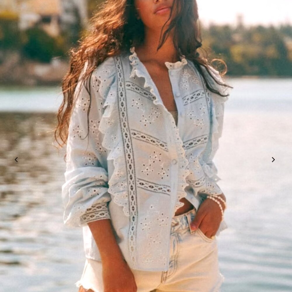 ISO Sezane Irma Blouse in Baby Blue